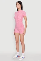 Womens Mineral Wash Zip Front Romper,