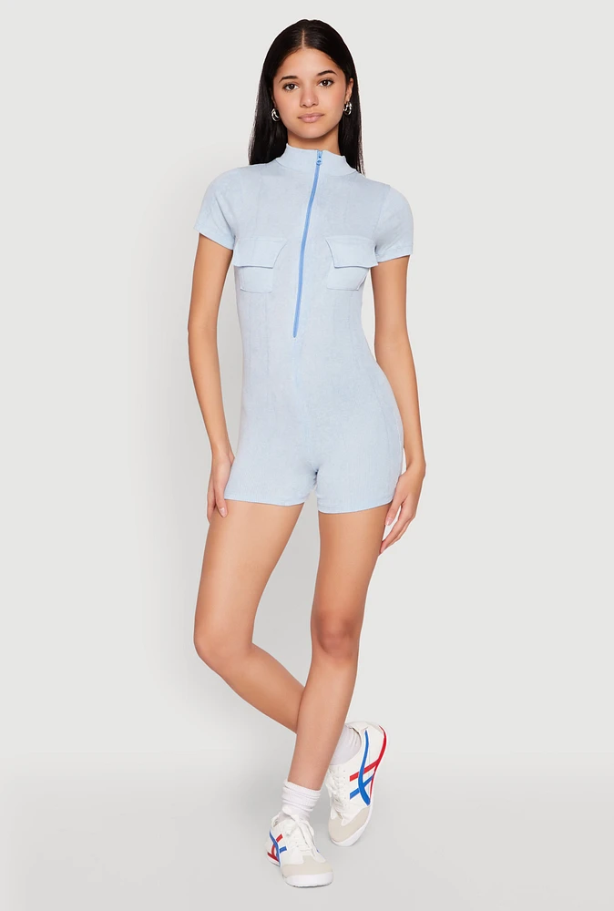 Womens Mineral Wash Zip Front Romper,