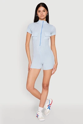 Womens Mineral Wash Zip Front Romper,