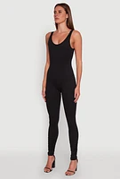 Womens Stylish Scoop Neck Stacked Detail Catsuit,