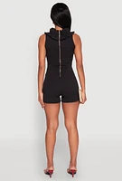 Womens Crepe Knit Ruffle Trim Zip Back Romper,