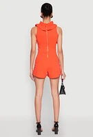 Womens Crepe Knit Ruffle Trim Zip Back Romper, M