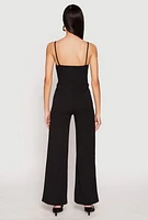 Womens Crepe Knit Chain Belted Front Jumpsuit,