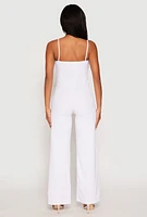 Womens Crepe Knit Chain Belted Front Jumpsuit, White, Size M