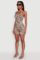 Womens Leopard Print Cami Romper, Brown,