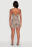 Womens Leopard Print Cami Romper, Brown,