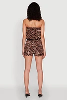 Womens Leopard Print Tube Romper, Brown,