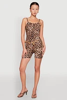 Womens Leopard Print Romper, Brown,