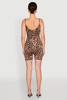 Womens Leopard Print Romper, Brown,