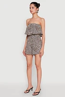 Womens Leopard Print Ruffle Overlay Romper, Brown,
