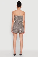 Womens Leopard Print Ruffle Overlay Romper, Brown,