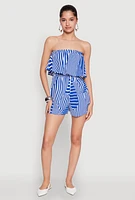 Womens Assorted Stripe Print Ruffle Overlay Romper, Blue, Size L