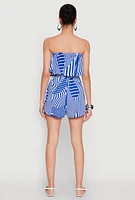 Womens Assorted Stripe Print Ruffle Overlay Romper, Blue, Size L