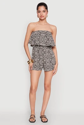 Womens Floral Medallion Print Overlay Romper, Multi,