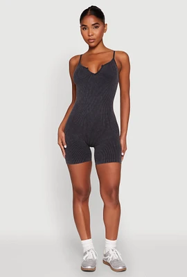 Womens Mineral Wash Ribbed Knit Cami Romper,