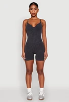 Womens Mineral Wash Ribbed Knit Cami Romper,