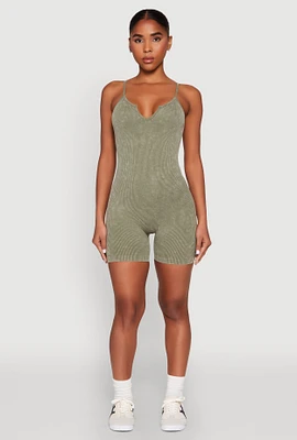 Womens Mineral Wash Ribbed Knit Cami Romper,