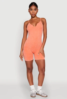 Womens Mineral Wash Ribbed Knit Cami Romper,