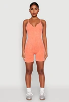 Womens Mineral Wash Ribbed Knit Cami Romper, Orange, Size XL