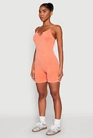Womens Mineral Wash Ribbed Knit Cami Romper, Orange, Size XL