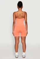 Womens Mineral Wash Ribbed Knit Cami Romper, Orange, Size XL