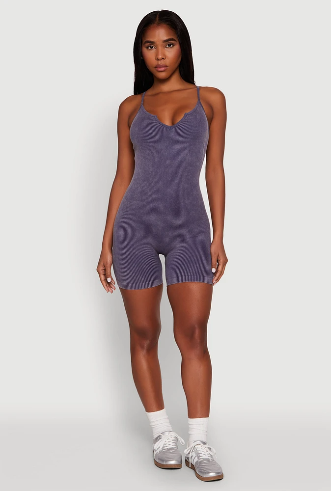 Womens Mineral Wash Ribbed Knit Cami Romper,