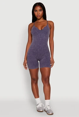 Womens Mineral Wash Ribbed Knit Cami Romper,