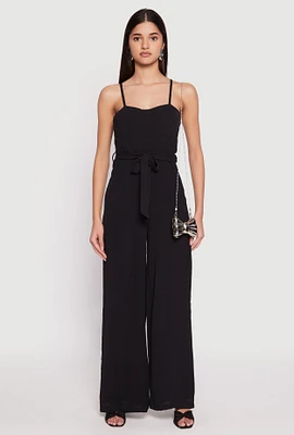 Womens Tie Waist Belted Bustier Jumpsuit,