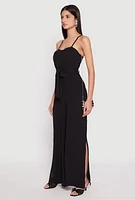 Womens Tie Waist Belted Bustier Jumpsuit,