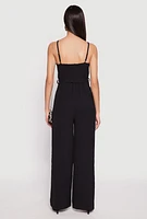 Womens Tie Waist Belted Bustier Jumpsuit, Black, Size L