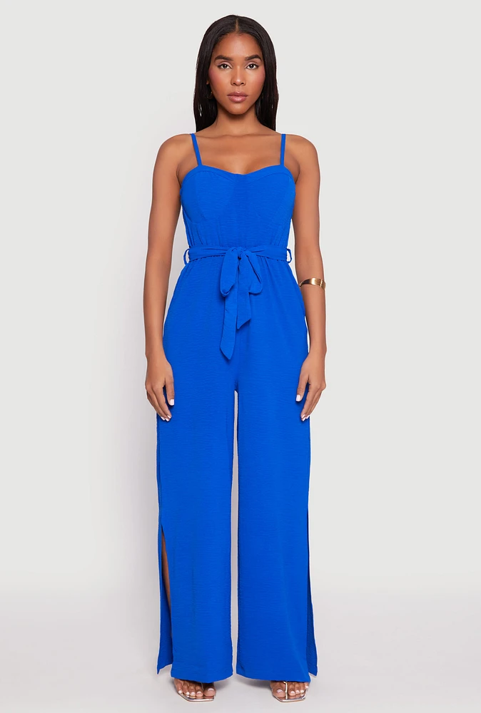 Womens Tie Waist Belted Bustier Jumpsuit, M