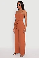Womens Tie Waist Belted Bustier Jumpsuit,
