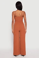 Womens Tie Waist Belted Bustier Jumpsuit,