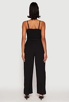 Womens Side Slit Smocked Tie Waist Jumpsuit,