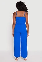 Womens Side Slit Smocked Tie Waist Jumpsuit,