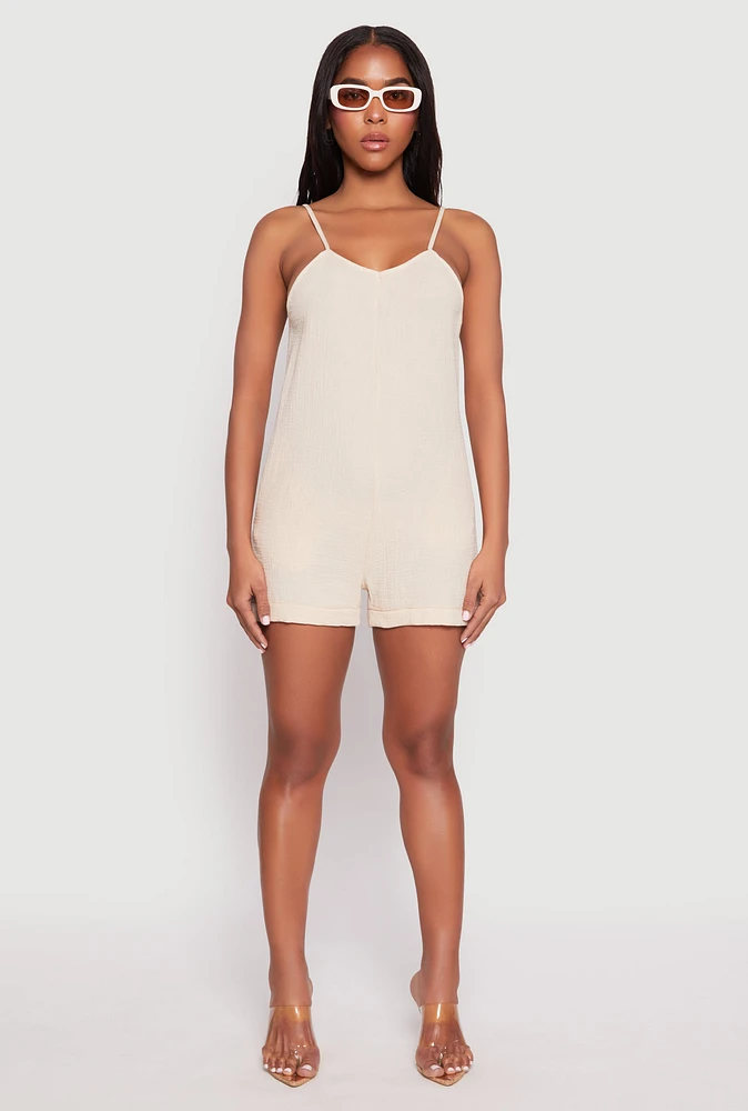 Womens Gauze Knit Side Pocket Romper,