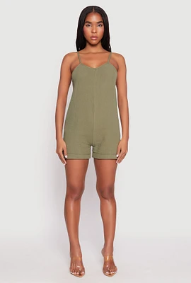 Womens Gauze Knit Side Pocket Romper, S