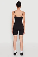 Womens Notch Neck Rib Knit Cami Romper, Black, Size XL