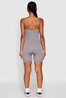 Womens Notch Neck Rib Knit Cami Romper, Grey, Size L