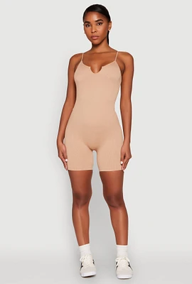 Womens Notch Neck Rib Knit Cami Romper,