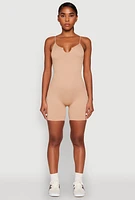 Womens Notch Neck Rib Knit Cami Romper,