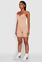 Womens Notch Neck Rib Knit Cami Romper,
