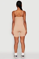 Womens Notch Neck Rib Knit Cami Romper,