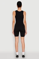 Womens Ribbed Knit Notch Neck Romper, Black, Size S
