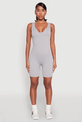 Womens Ribbed Knit Notch Neck Romper, XL