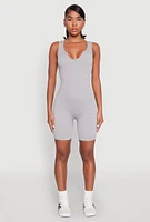 Womens Ribbed Knit Notch Neck Romper, XL