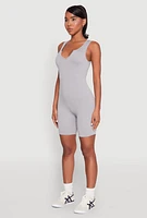 Womens Ribbed Knit Notch Neck Romper, XL