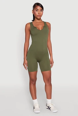 Womens Ribbed Knit Notch Neck Romper,