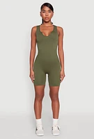 Womens Ribbed Knit Notch Neck Romper,