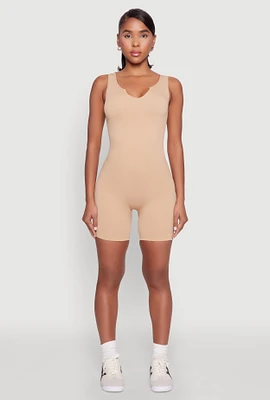 Womens Ribbed Knit Notch Neck Romper,